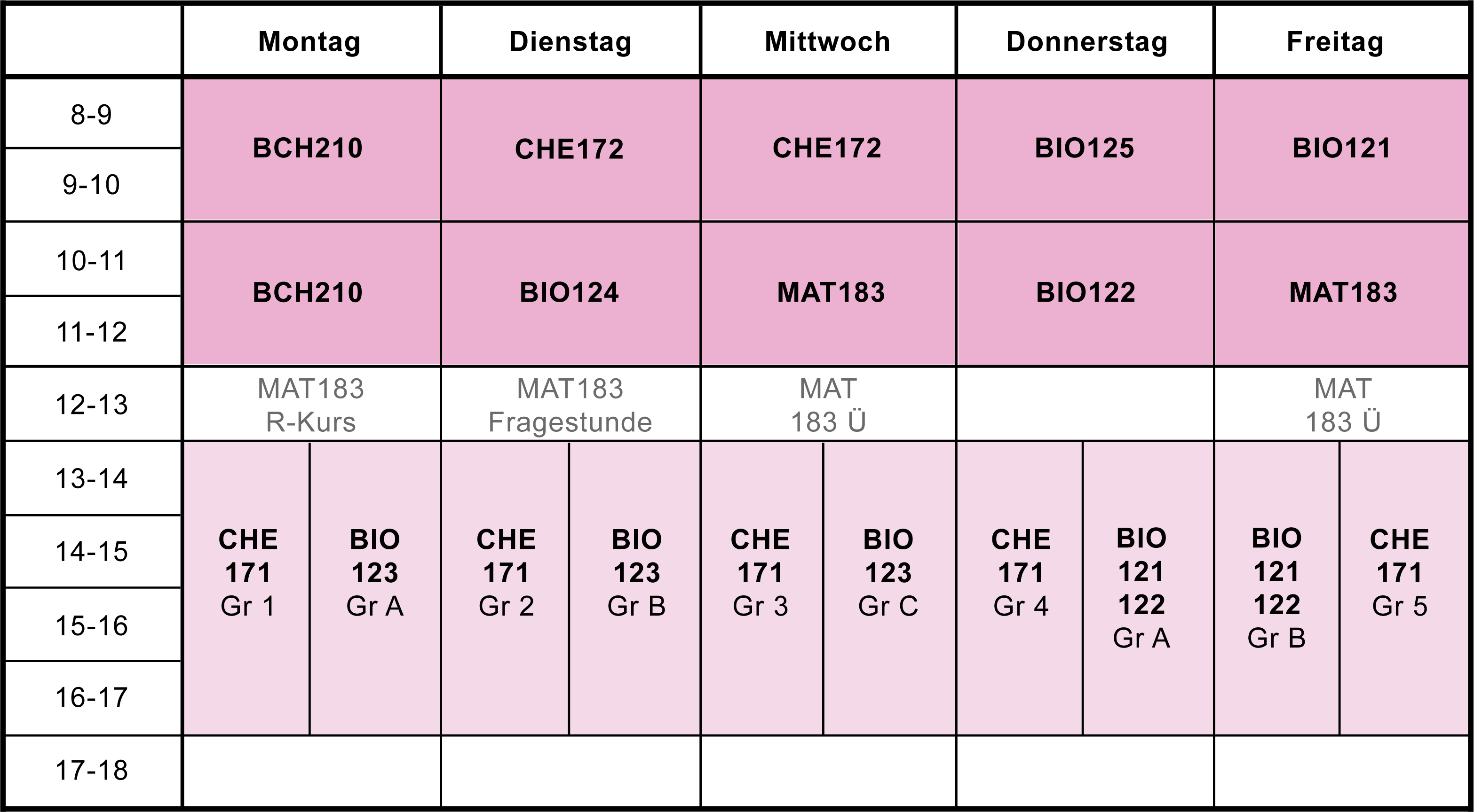 Stundenplan 2. FS Semester