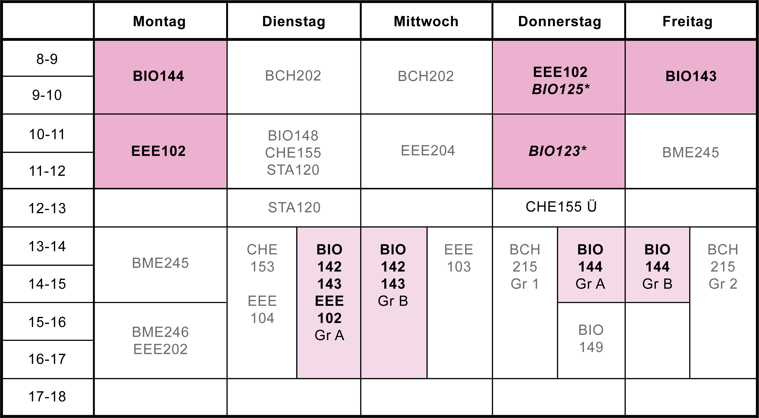 Stundenplan 4. FS Semester