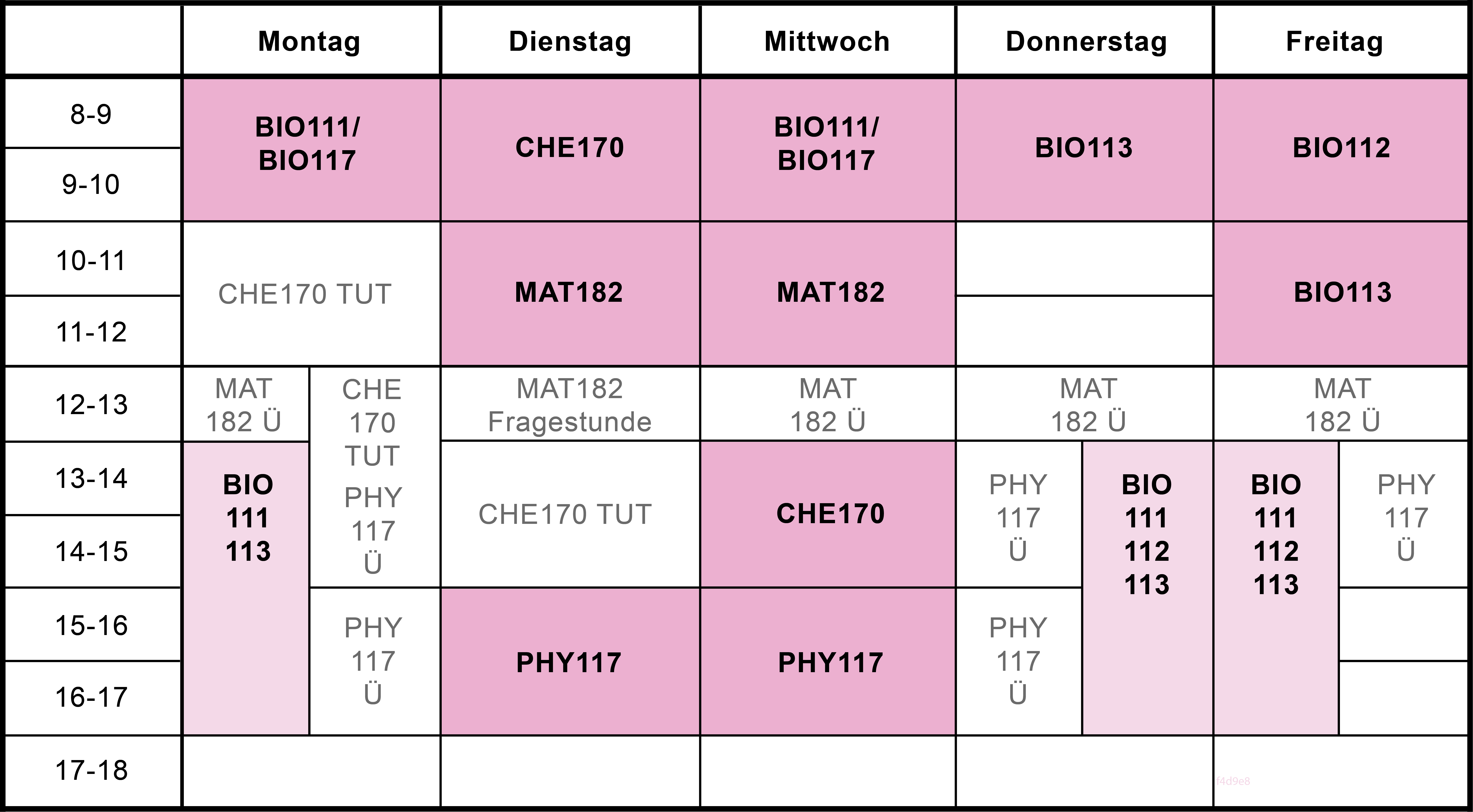 Stundenplan 1. HS Semester