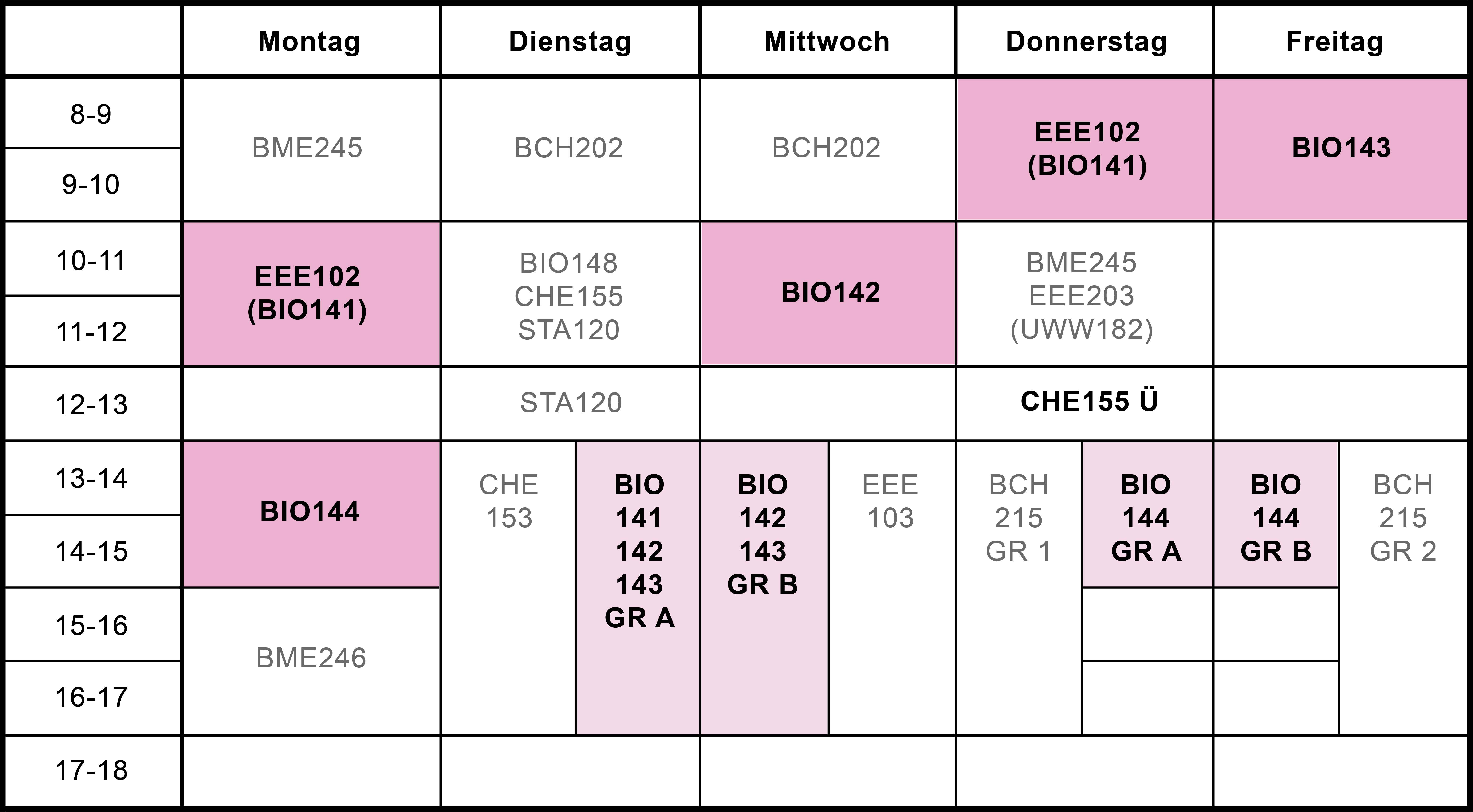 Stundenplan 4. FS Semester